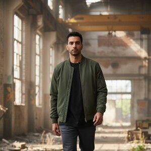 Men's Bomber Lightweight Jacket-Spring Fall Casual Thin Full Zip Army Green XL